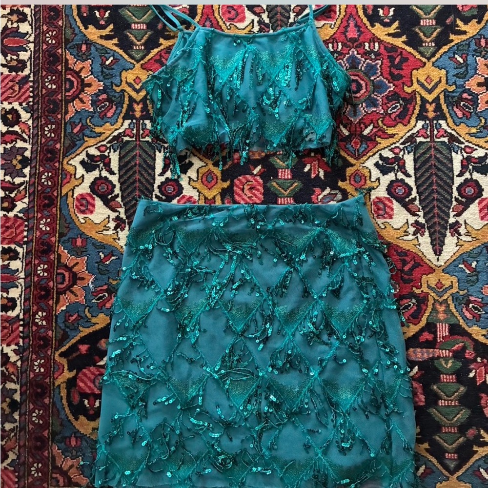 Elegant Teal Skirt Set